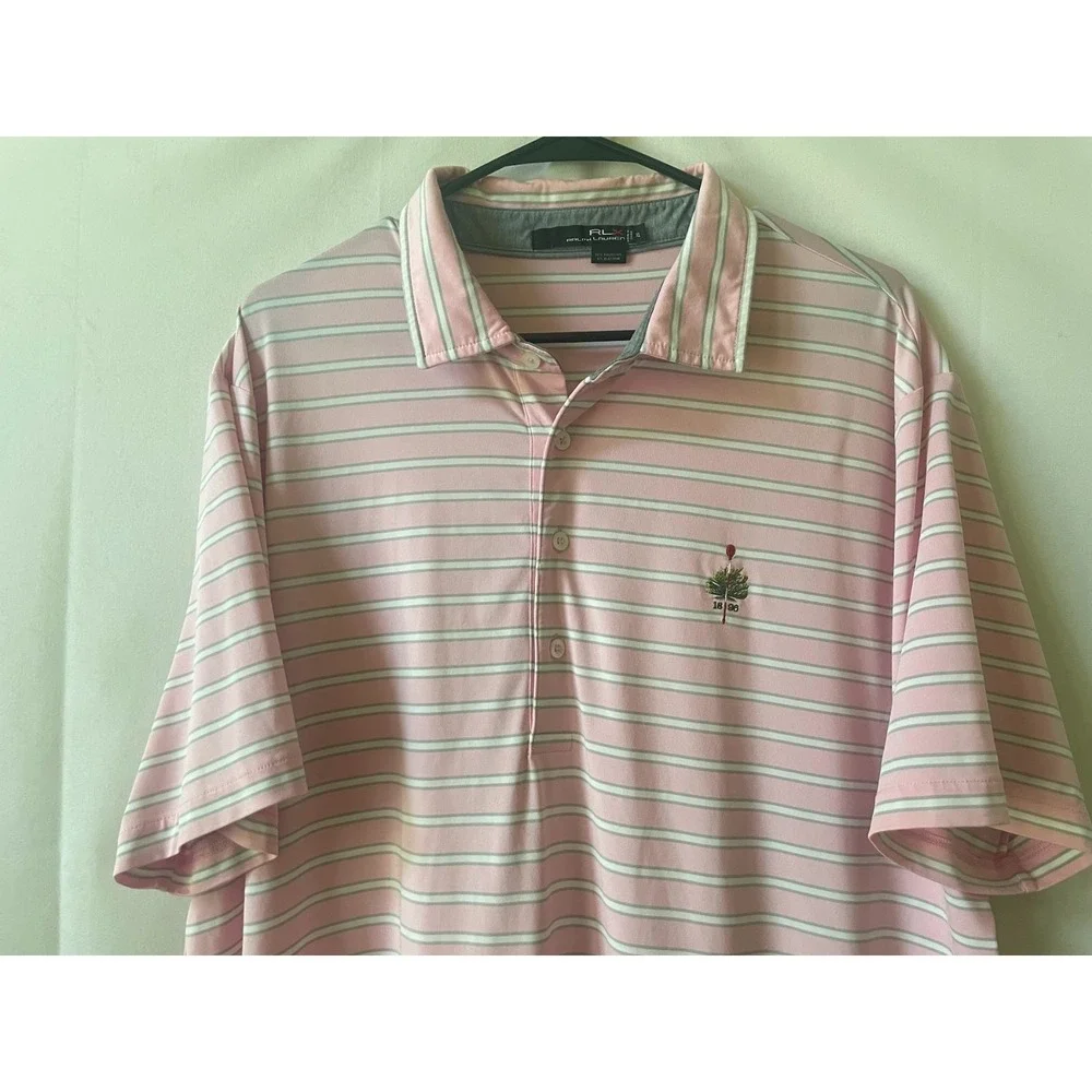 RLX Ralph Lauren Merion Golf Club Men's Polo Shirt Pink White Size XL